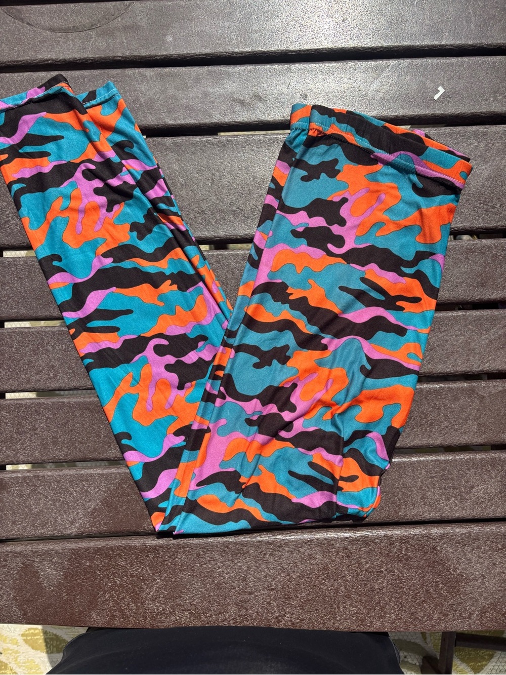 Vibrant Camo Print Leggings in Teal, Orange & Purple